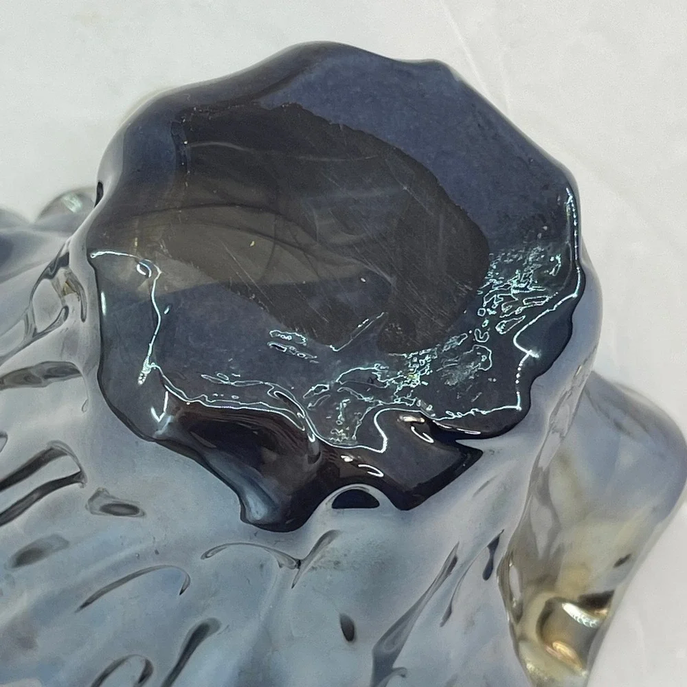 Vintage Murano Style Handkerchief Art Glass Vase Brown Swirl‎ Ruffle Hand Blown